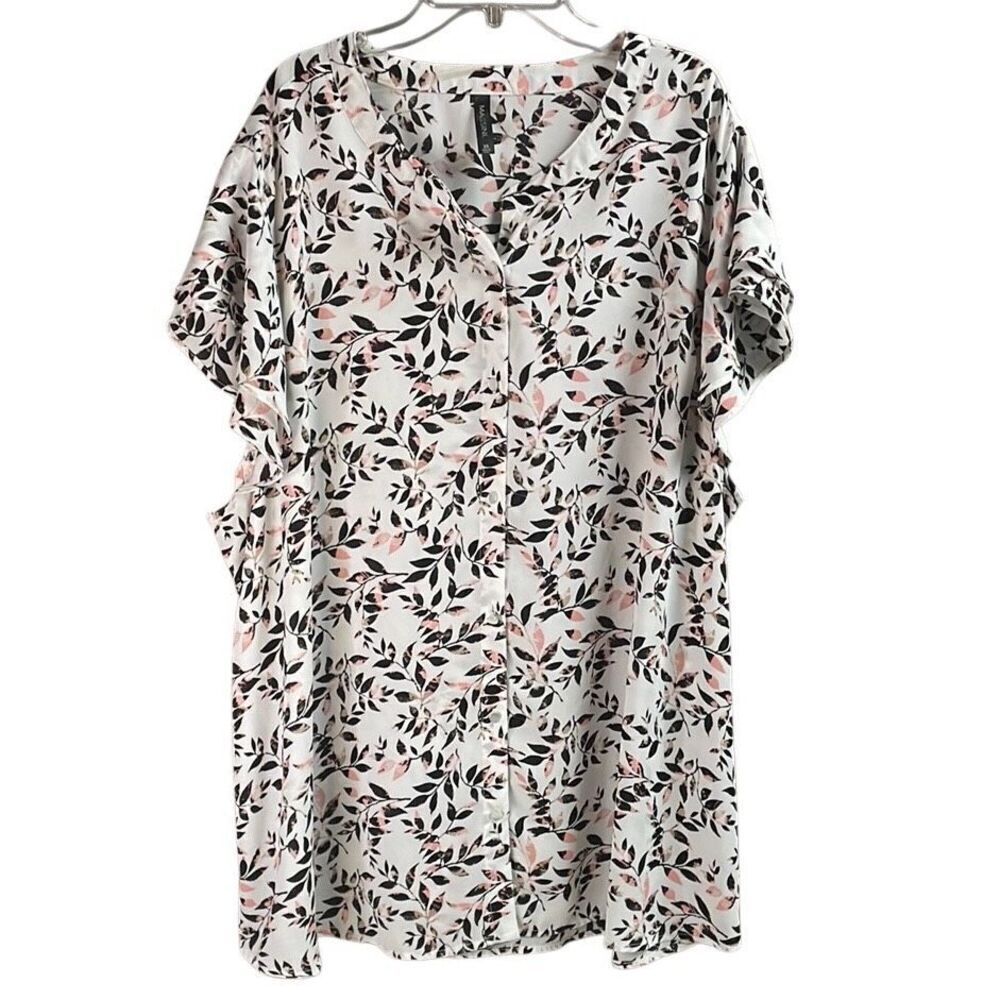 MASSINI Women’s Plus Floral Blouse Short Flutter Sleeves Size 3X 3/4 Button